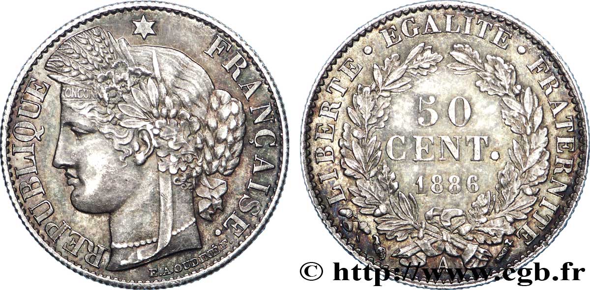 50 centimes Cérès, IIIe République 1886 Paris F.189/11 AU59 