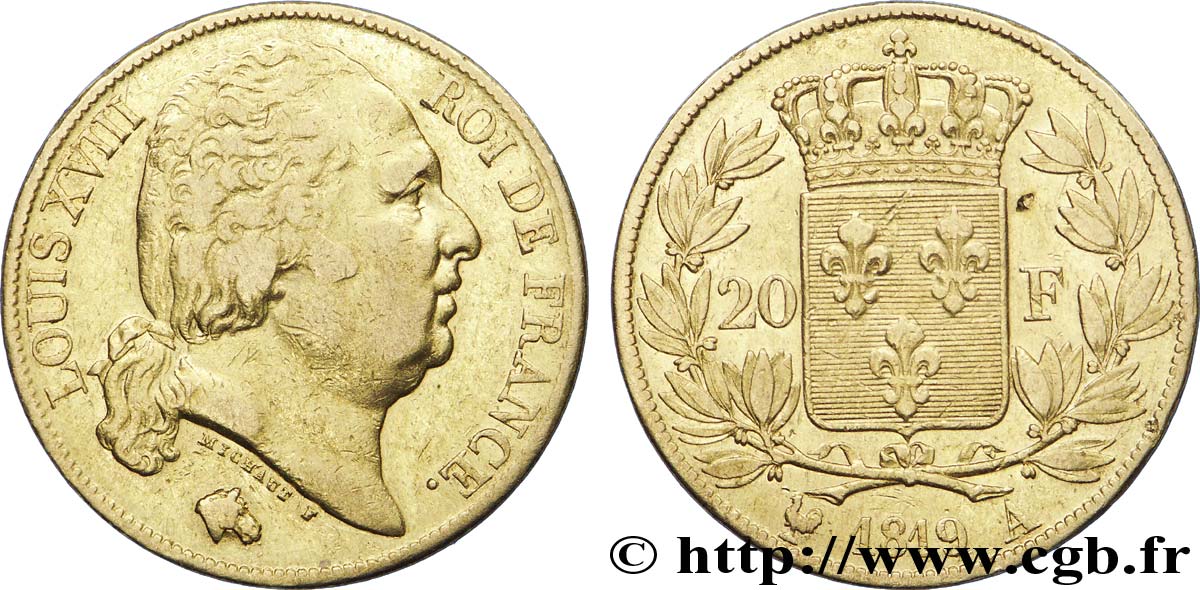 20 francs or Louis XVIII, tête nue 1819 Paris F.519/15 TTB42 
