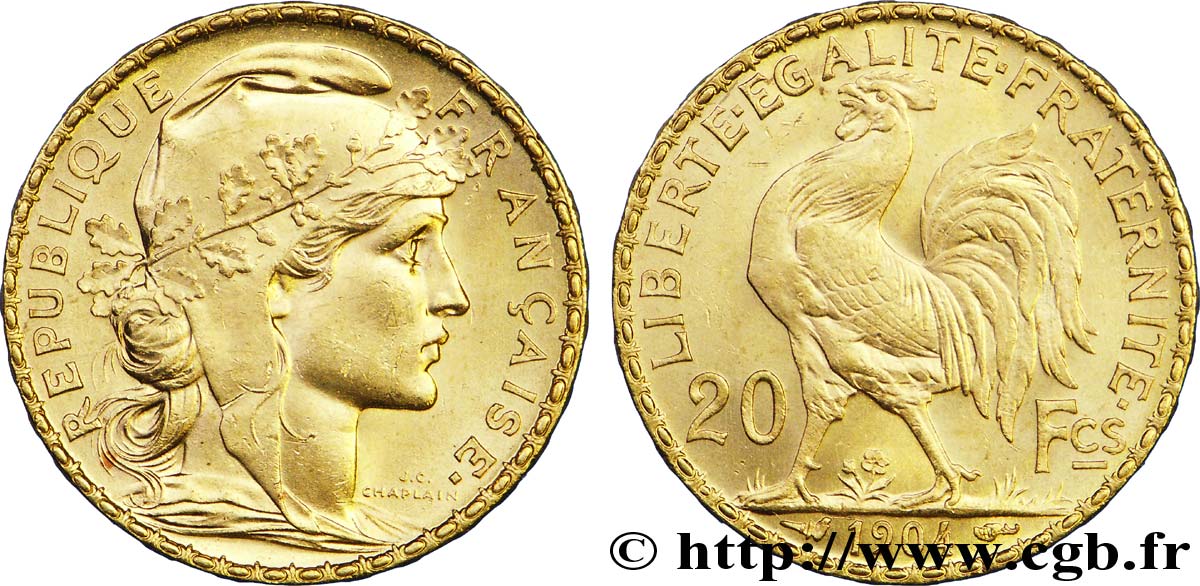 20 francs or Coq, Dieu protège la France 1904 Paris F.534/9 SPL62 