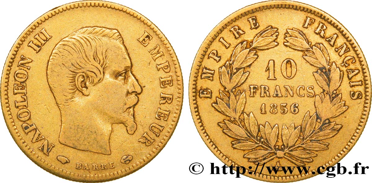 10 francs or Napoléon III, tête nue, grand module 1856 Paris F.506/3 TTB40 