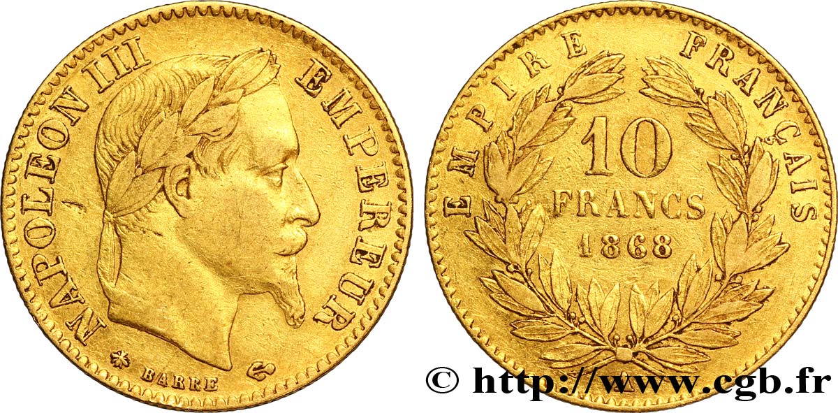 10 francs or Napoléon III, tête laurée 1868 Paris F.507A/17 TTB45 