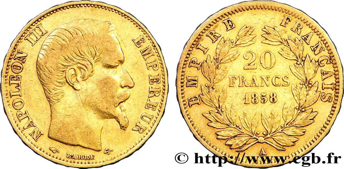 20 francs or Napoléon III, tête nue 1858 Paris F.531/13 SS48 