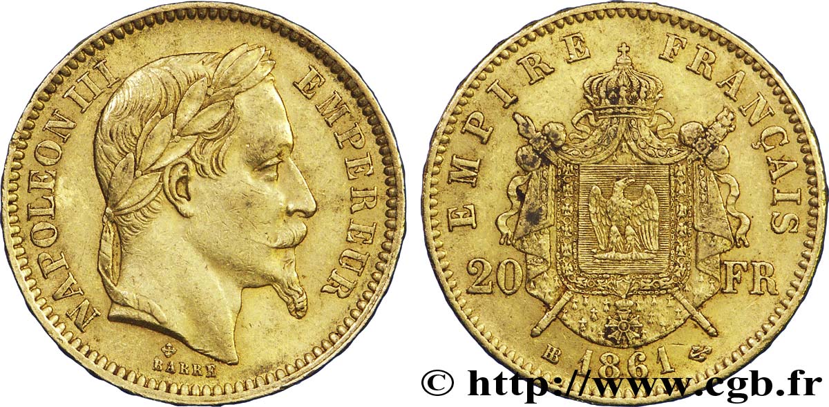 20 francs or Napoléon III, tête laurée 1861 Strasbourg F.532/2 TTB48 