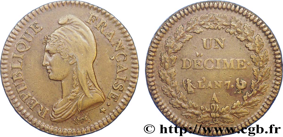 Un décime Dupré, grand module 1799 Paris F.129/24 SUP55 