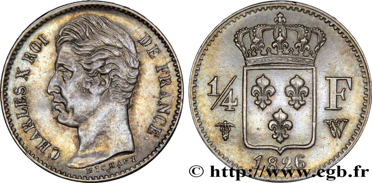1/4 franc Charles X 1826 Lille F.164/9 SUP58 