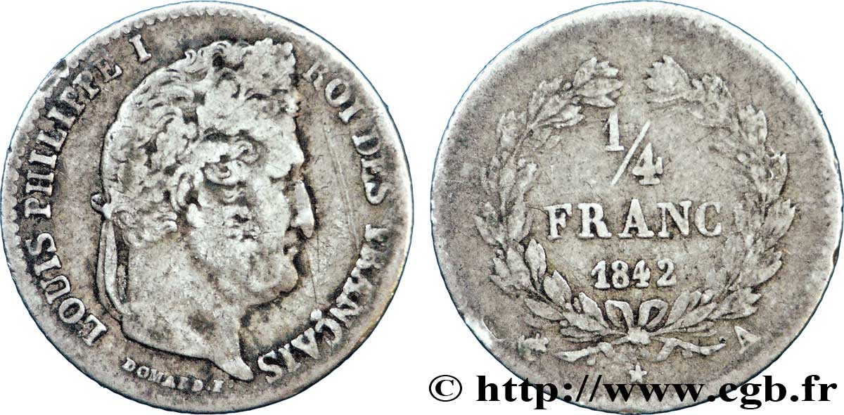 1/4 franc Louis-Philippe 1842 Paris F.166/89 VF25 