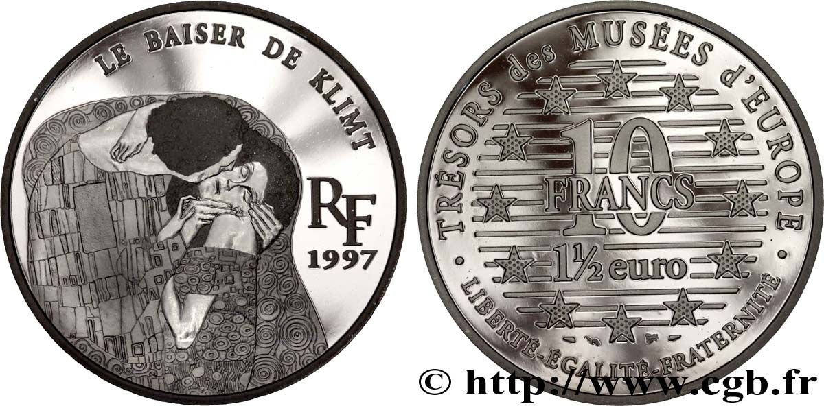 Belle Épreuve 1½ euro / 10 francs - Le Baiser de Klimt 1997  F5.1911 1 MS70 