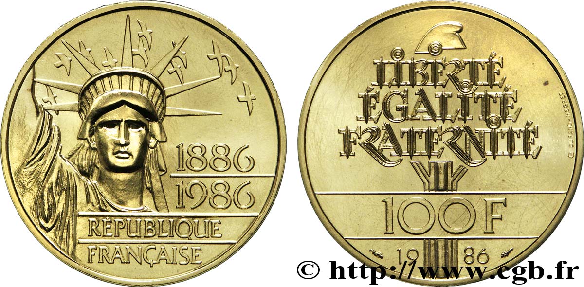 Brillant Universel Or 100 francs - Statue de la Liberté 1986 Pessac F.1602 3 FDC70 