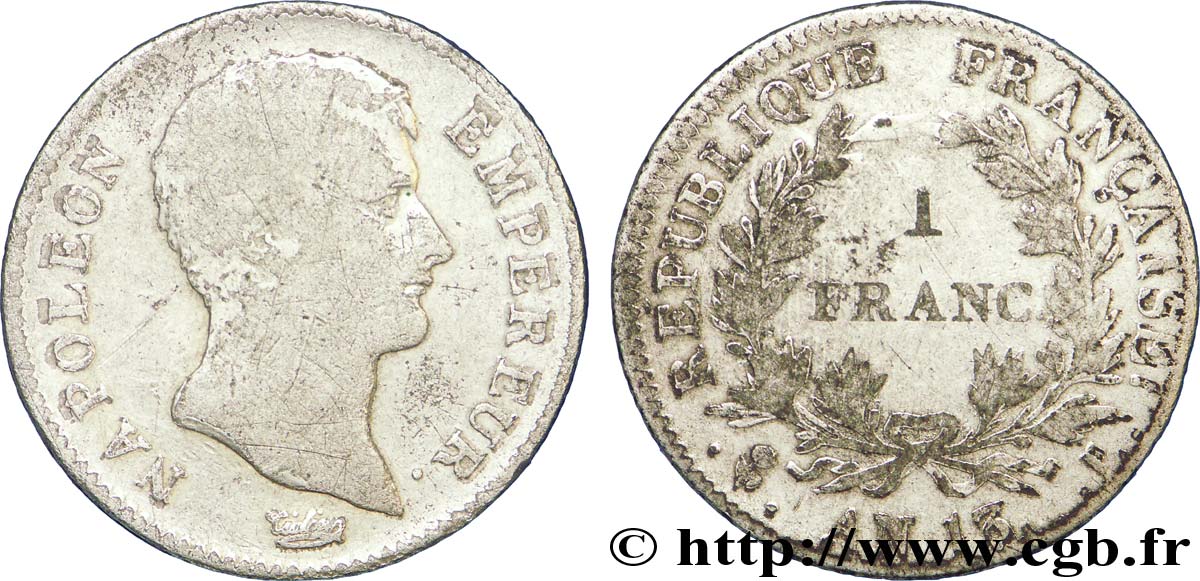 1 franc Napoléon Empereur, Calendrier révolutionnaire 1805 Bayonne F.201/22 VG8 