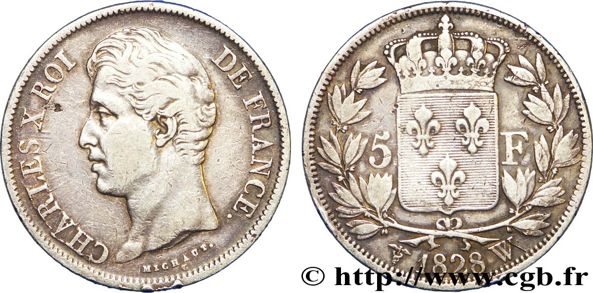 5 francs Charles X, 2e type 1828 Lille F.311/26 TB30 
