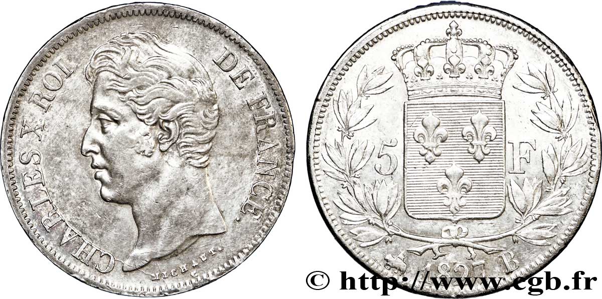 5 francs Charles X, 2e type 1827 Rouen F.311/2 TTB53 