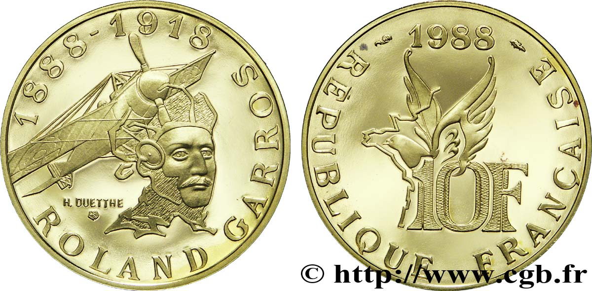 Belle Épreuve Or 10 francs - Roland Garros 1988 Paris F.1302 1 ST66 