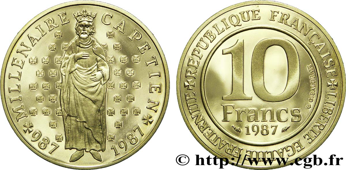 Belle Épreuve Or 10 francs - Millénaire Capétien 1987  F.1301 2 FDC65 