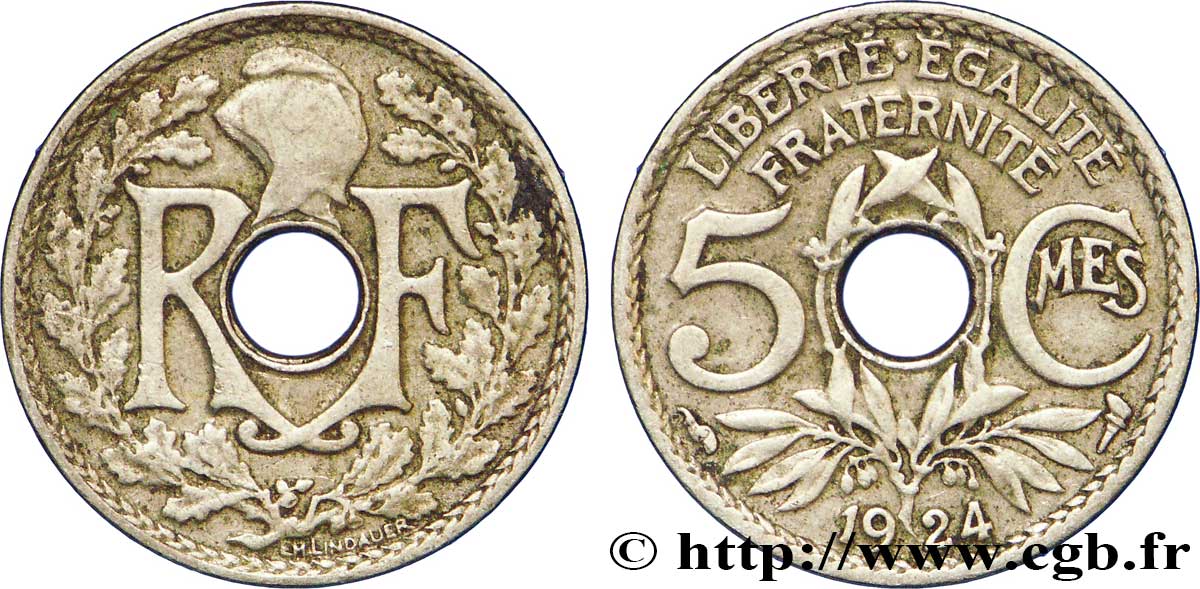 5 centimes Lindauer, petit module 1924 Paris F.122/8 TTB45 