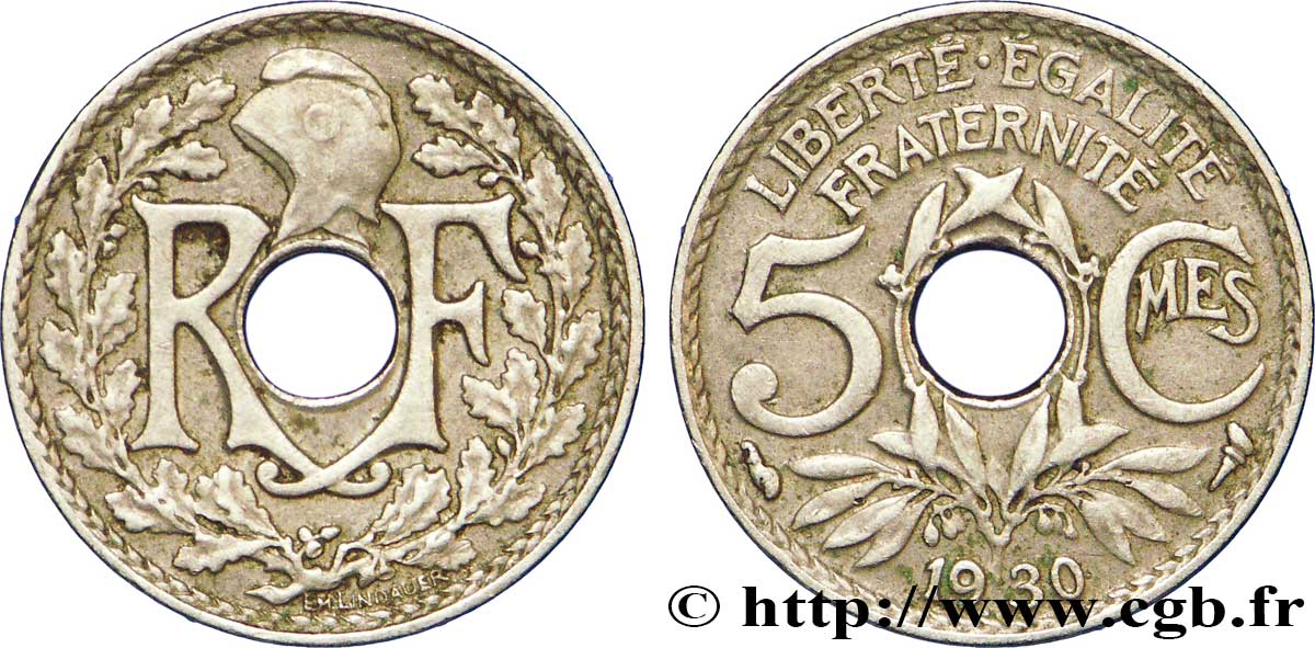 5 centimes Lindauer, petit module 1930 Paris F.122/13 XF48 