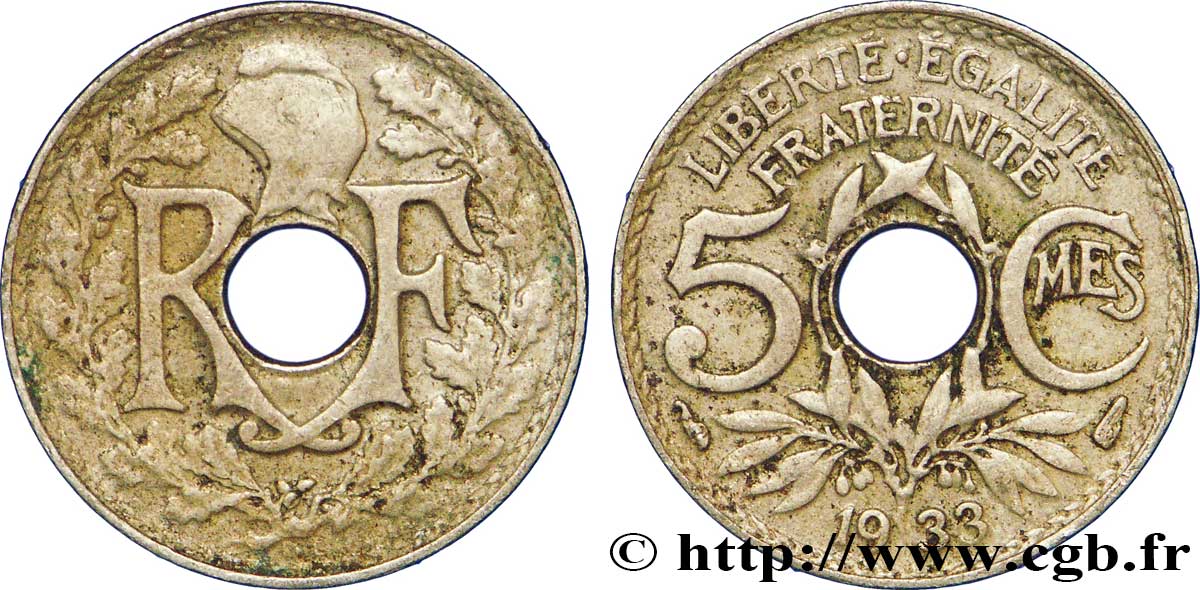 5 centimes Lindauer, petit module 1933 Paris F.122/16 SS45 