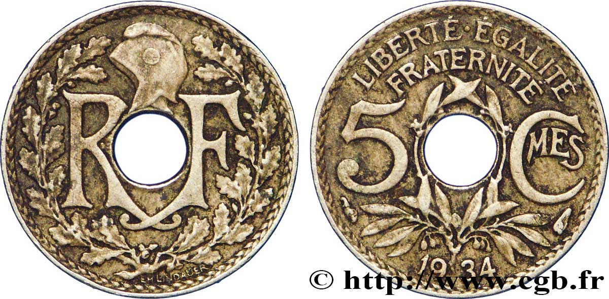5 centimes Lindauer, petit module 1934 Paris F.122/17 BB45 