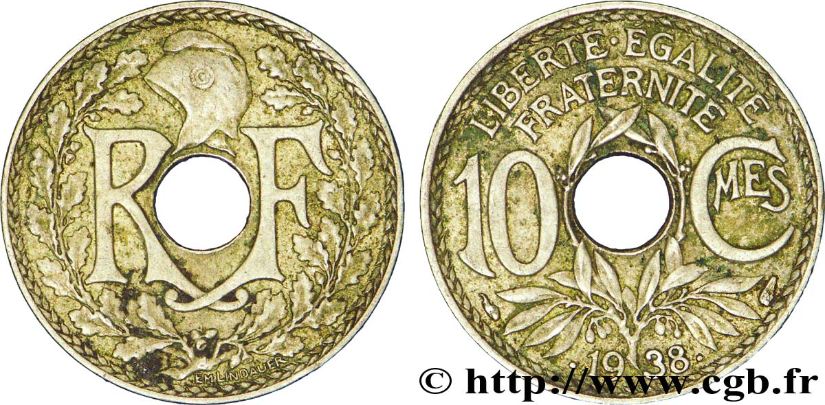 10 centimes Lindauer, maillechort 1938  F.139/2 TTB45 