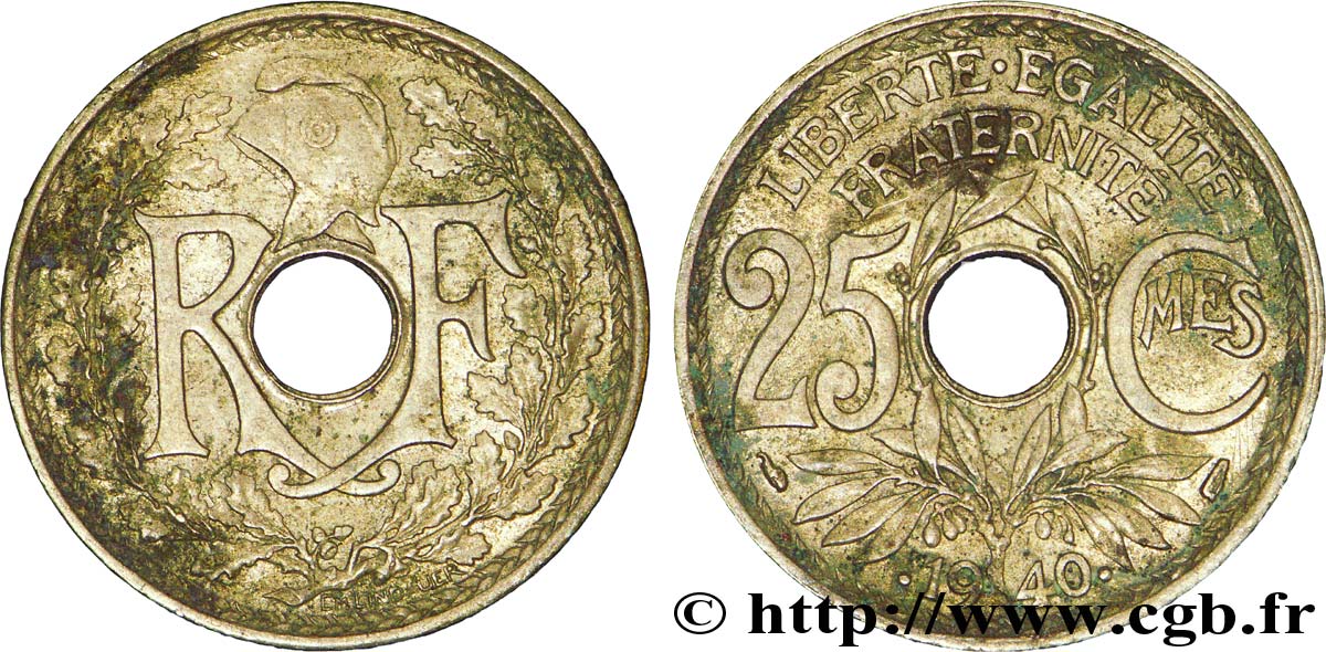 25 centimes Lindauer, maillechort 1940  F.172/4 TB30 