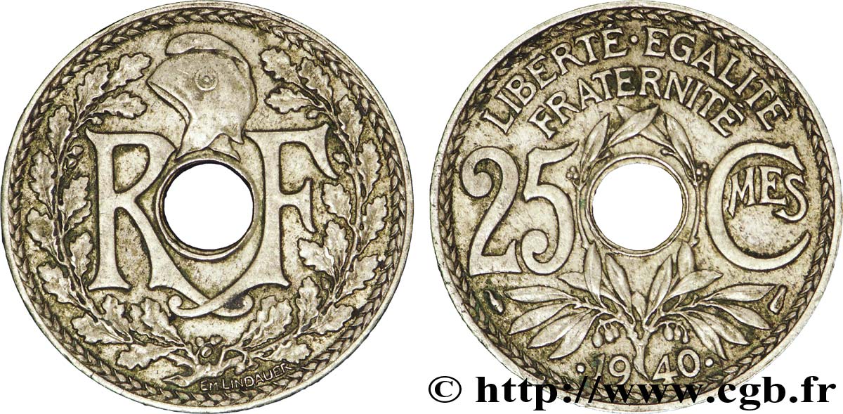 25 centimes Lindauer, maillechort 1940  F.172/4 TTB45 