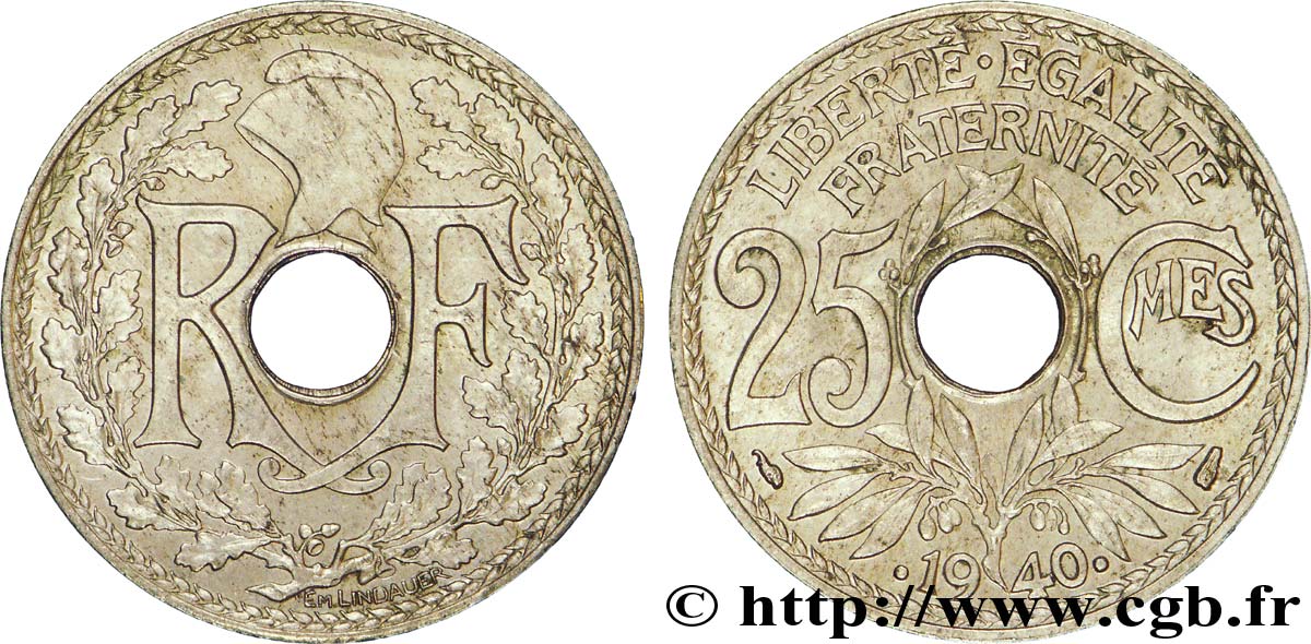 25 centimes Lindauer, maillechort 1940  F.172/4 TTB50 