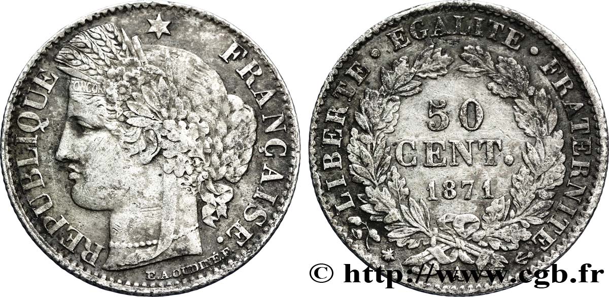 50 centimes Cérès, Troisième République 1871 Paris F.189/1 XF48 