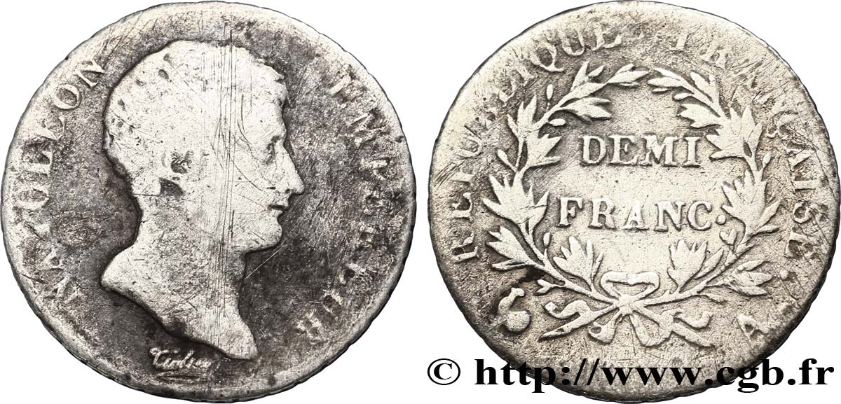 Demi-franc Napoléon Empereur, Calendrier révolutionnaire 1805 Paris F.174/10 RC10 