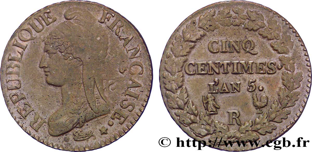 Cinq centimes Dupré, grand module 1797 Orléans F.115/28 AU52 