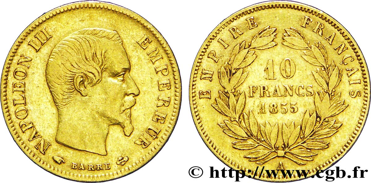 10 francs or Napoléon III, tête nue, grand module 1855 Paris F.506/1 TTB40 