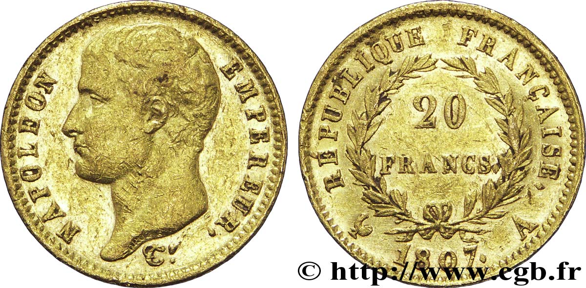20 francs or Napoléon tête nue, type transitoire 1807 Paris F.514/1 TTB42 