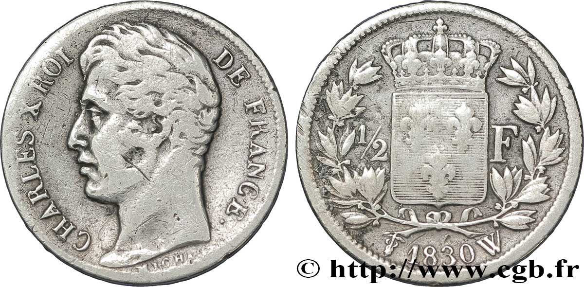 1/2 franc Charles X 1830 Lille F.180/54 TB20 