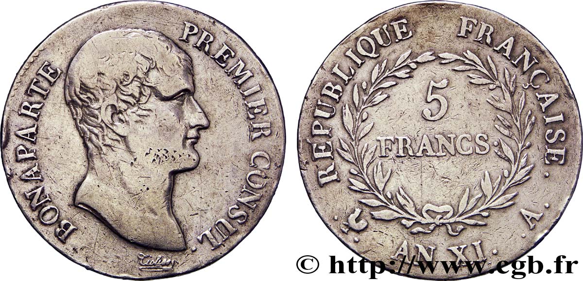 5 francs Bonaparte Premier Consul 1803 Paris F.301/1 TB28 
