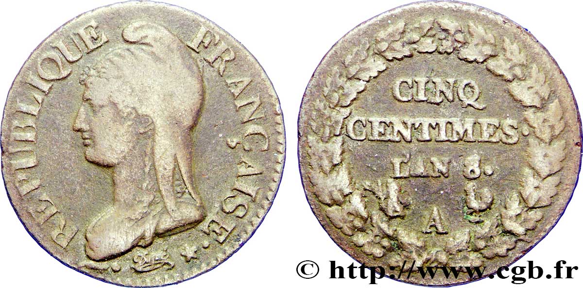 Cinq centimes Dupré, grand module 1800 Paris F.115/88 TB33 
