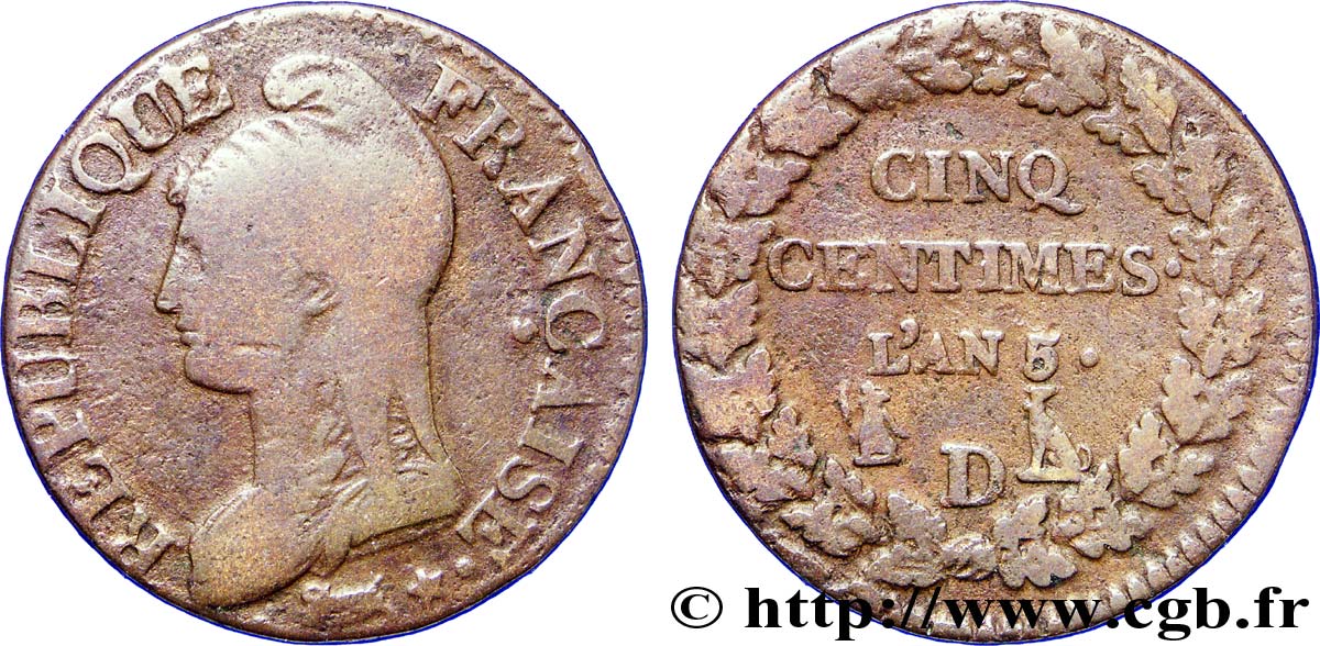 Cinq centimes Dupré, grand module 1797 Lyon F.115/22 TB20 