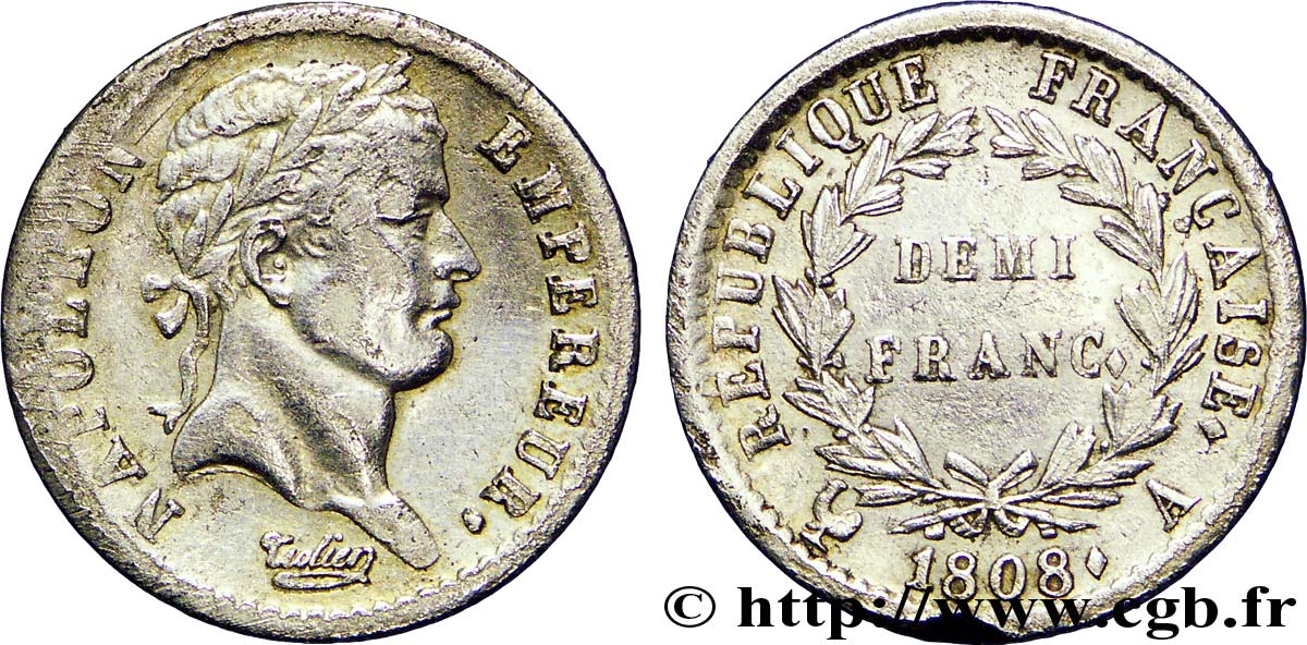 Faux de Demi-franc Napoléon Ier tête laurée, République française 1808 Paris F./ var. TTB45 