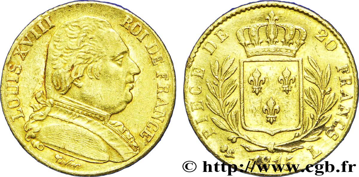 20 francs or Louis XVIII, buste habillé 1815 Bayonne F.517/14 BB52 