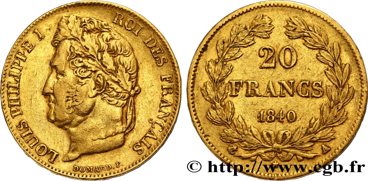 20 francs or Louis-Philippe, Domard 1840 Paris F.527/22 XF45 