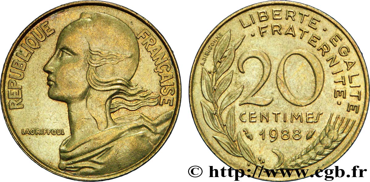 20 centimes Marianne 1988 Pessac F.156/28 AU50 