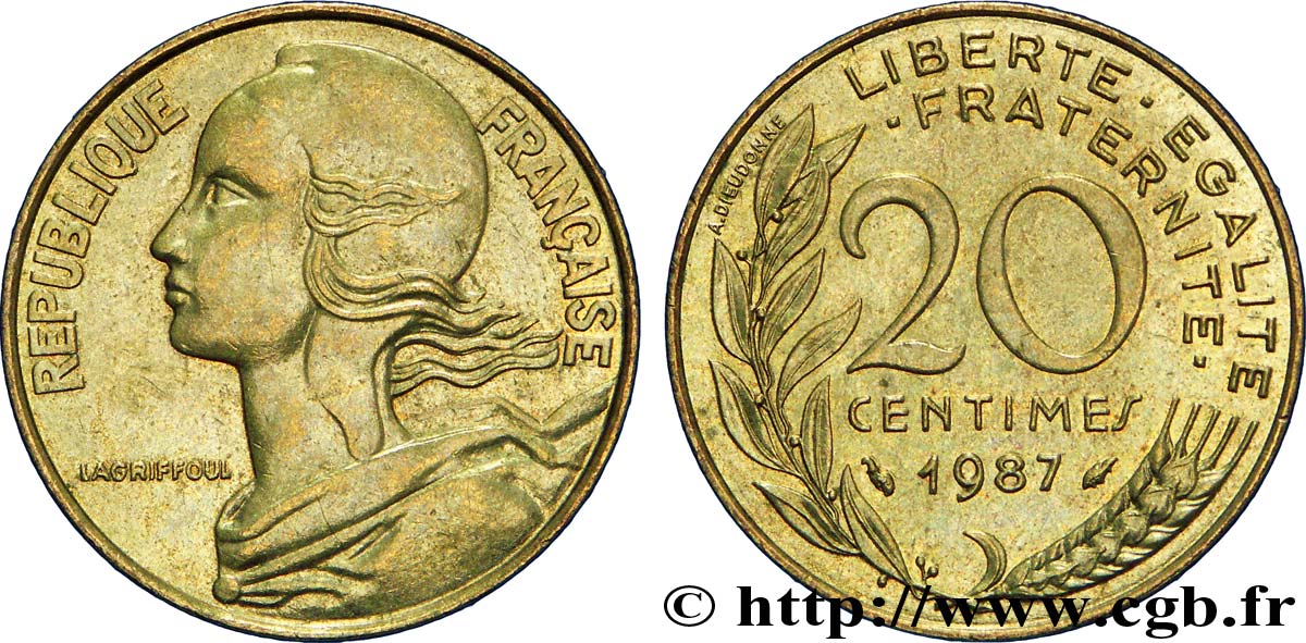 20 centimes Marianne 1987 Pessac F.156/27 AU54 