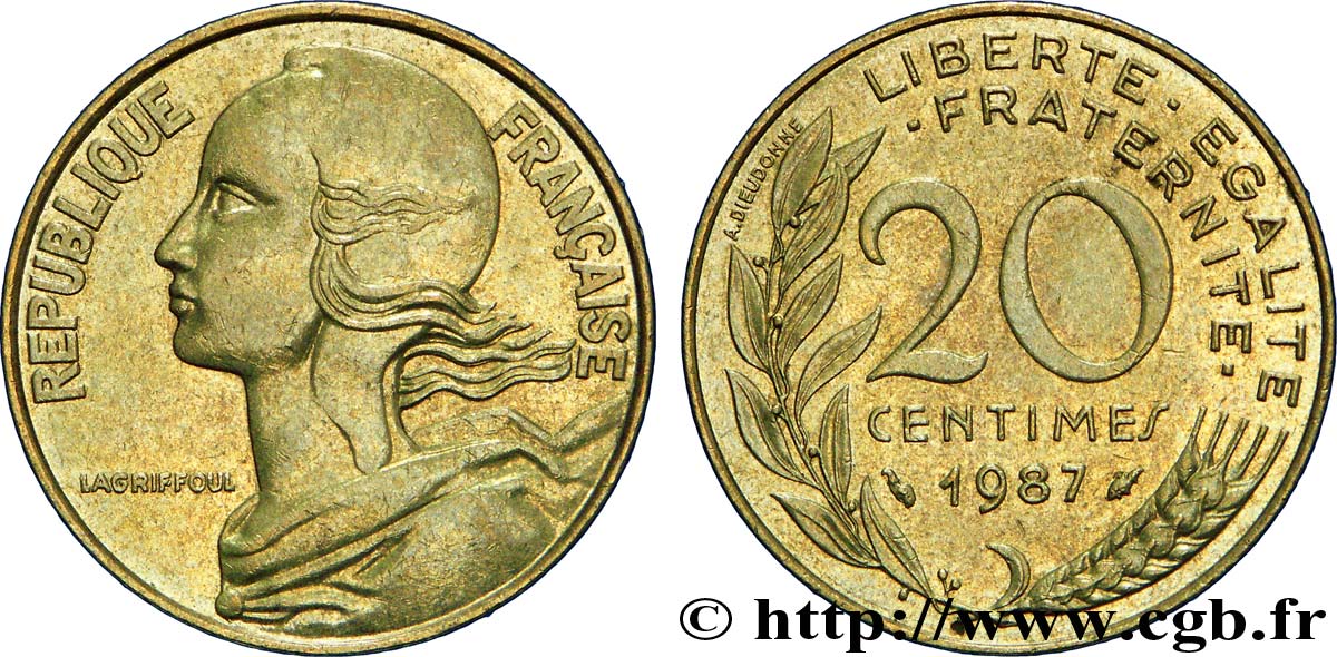 20 centimes Marianne 1987 Pessac F.156/27 AU50 