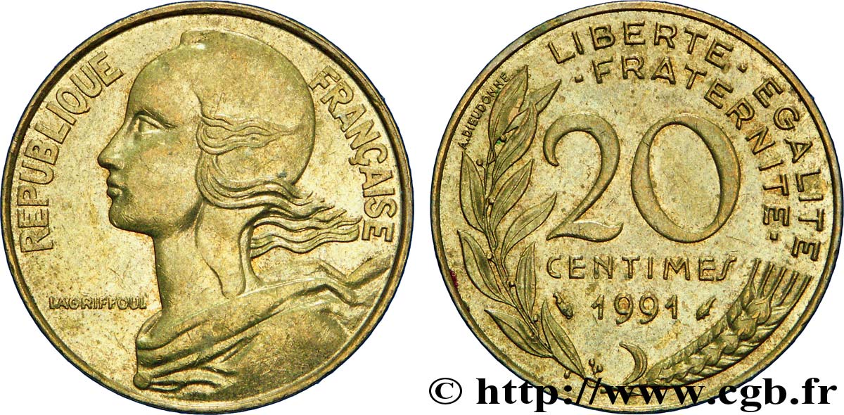 20 centimes Marianne 1991 Pessac F.156/31 AU50 