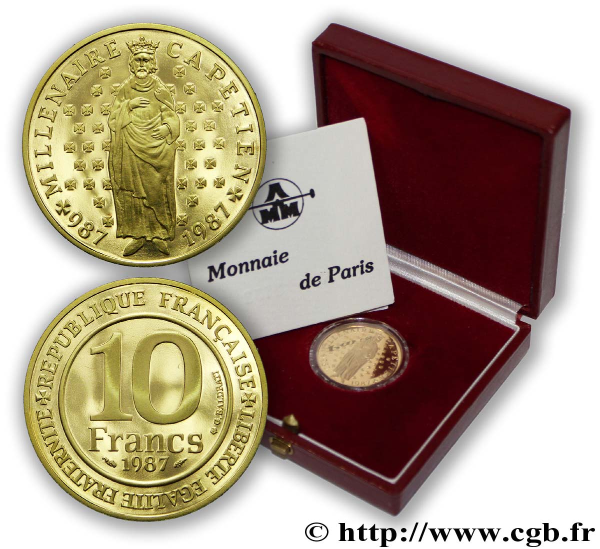 Belle Épreuve Or 10 francs - Millénaire Capétien 1987  F.1301 2 FDC68 