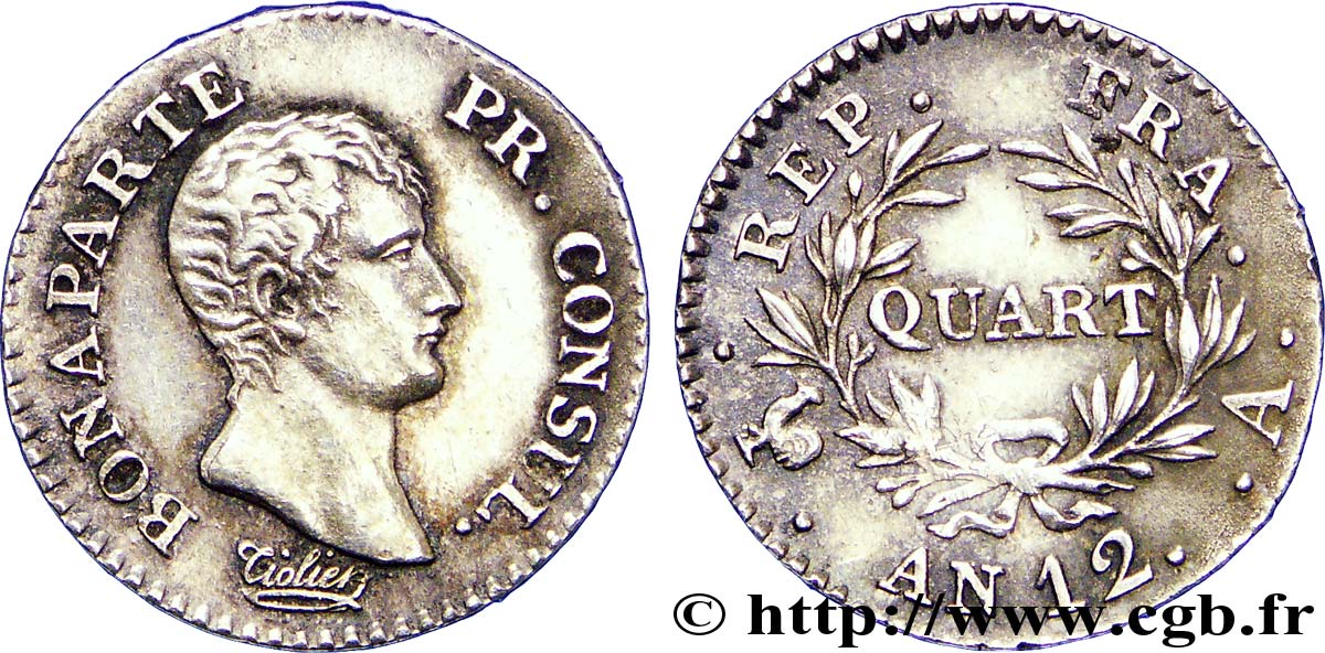 Quart (de franc) Bonaparte Premier Consul 1804 Paris F.157/1 TTB53 