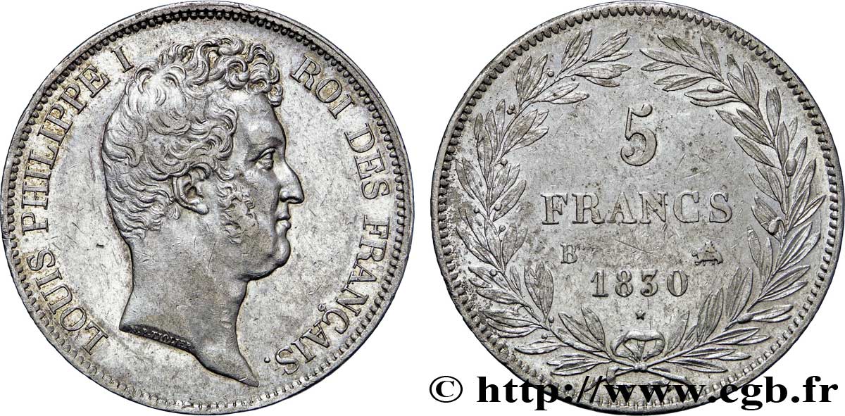 5 francs type Tiolier avec le I, tranche en creux 1830 Rouen F.315/2 TTB50 