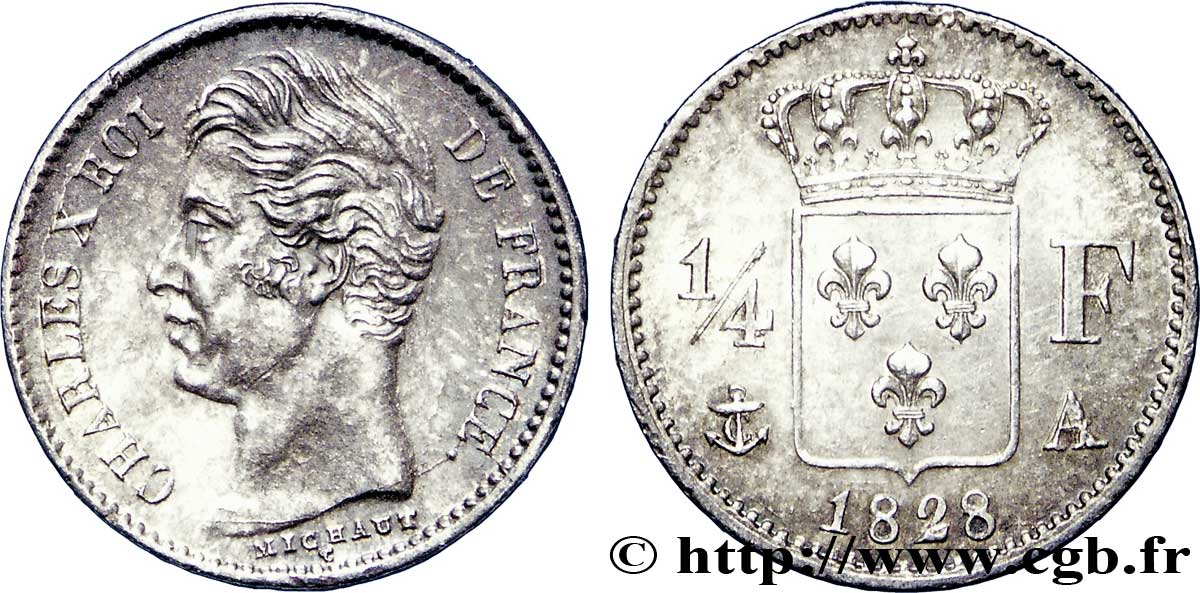 1/4 franc Charles X 1828 Paris F.164/18 VZ58 