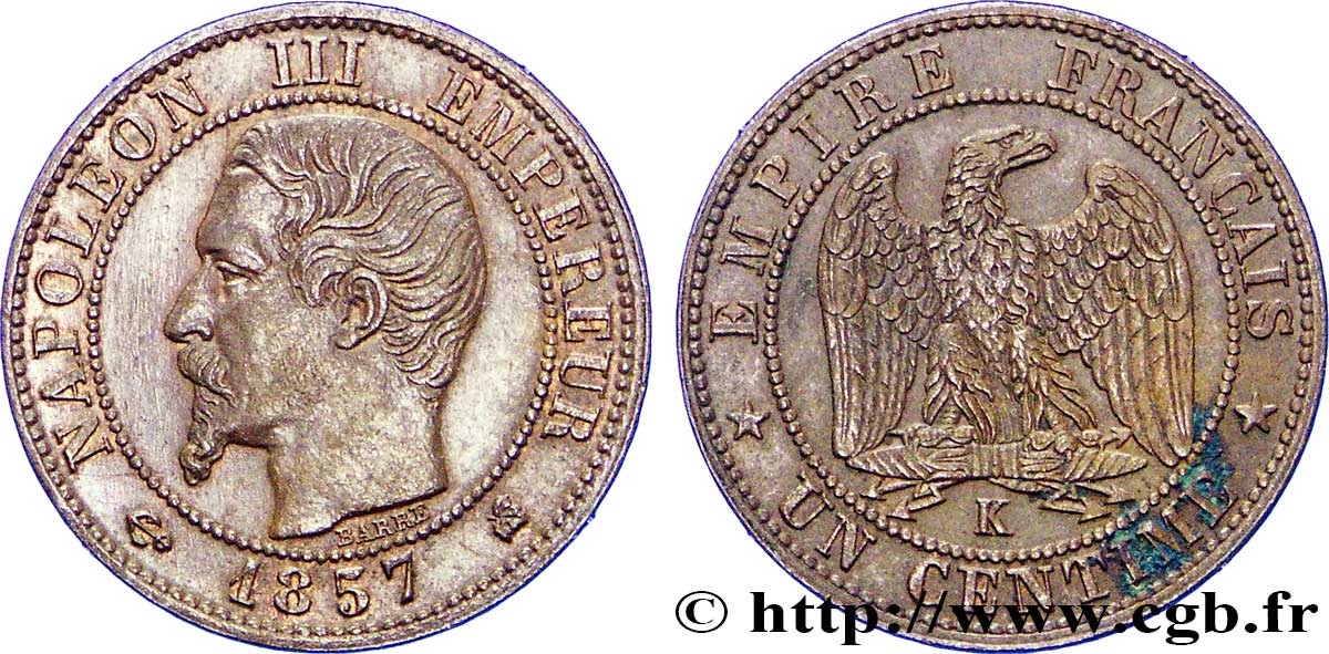 Un centime Napoléon III, tête nue 1857 Bordeaux F.102/36 TTB50 