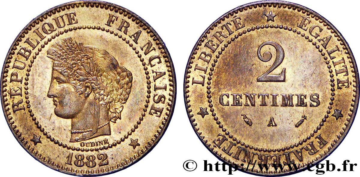 2 centimes Cérès 1882 Paris F.109/7 EBC60 