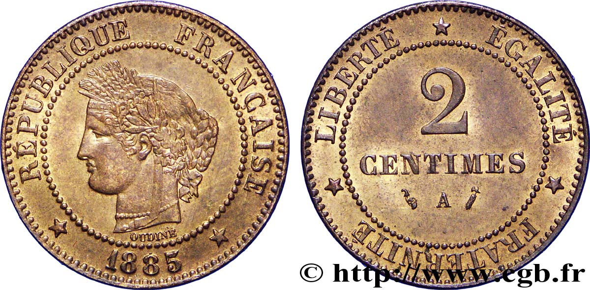 2 centimes Cérès 1885 Paris F.109/10 SUP58 