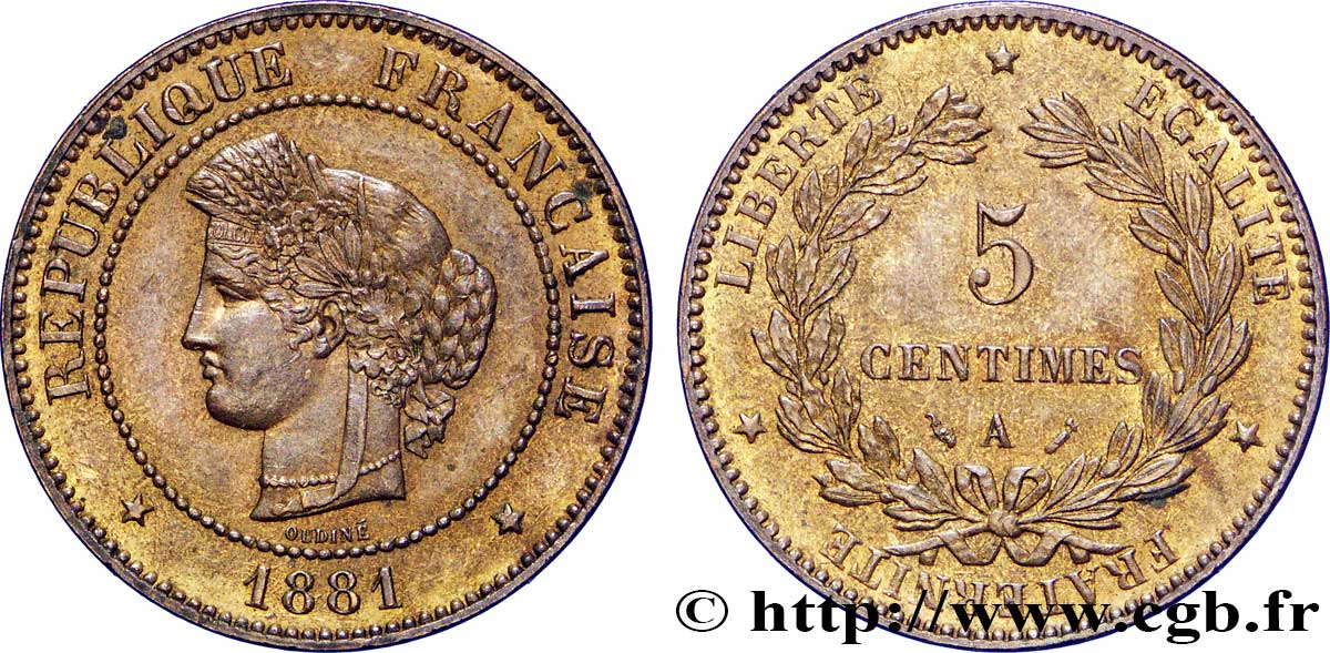 5 centimes Cérès 1881 Paris F.118/22 EBC58 