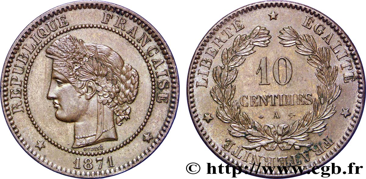10 centimes Cérès 1871 Paris F.135/5 SS50 